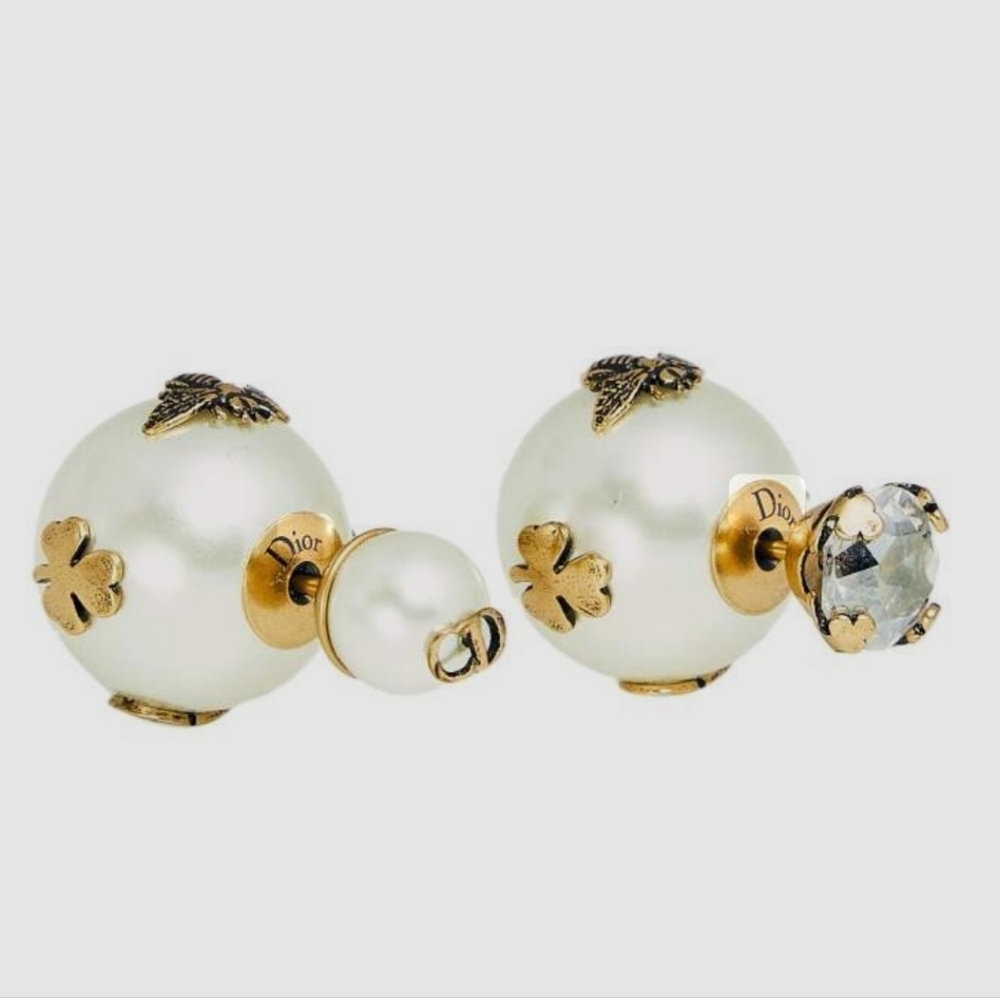 Dior Mise En Dior Tribal Bee Faux Pearl Crystal Asymmetric Stud Earrings Giftbag